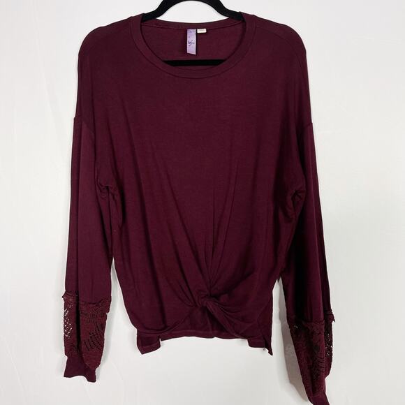 Alya Burgundy Red 2XS XXS Twist Front Lace Inset Long Sleeve Top Modal Stretch - Picture 1 of 9